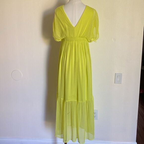 VERO MODA Aware Neon Yellow Cap Sleeve Ruffle Midi Dress Size XS NWT - Picture 9 of 15